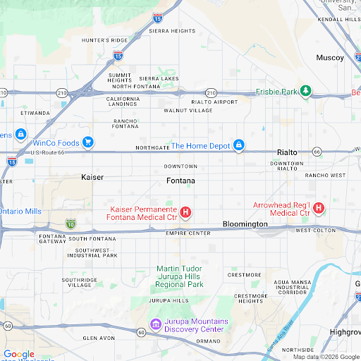 Fontana CA service area map covering 92335 92336 92337